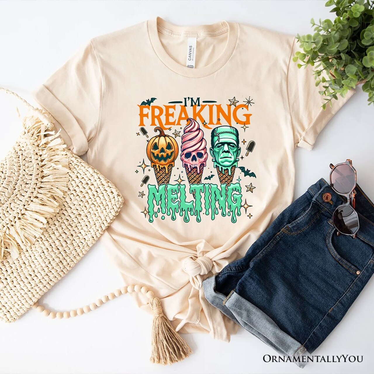 I’m Melting Frankenstein T-Shirt, Funny Ice Cream Halloween Tee for Summer Spooky Season